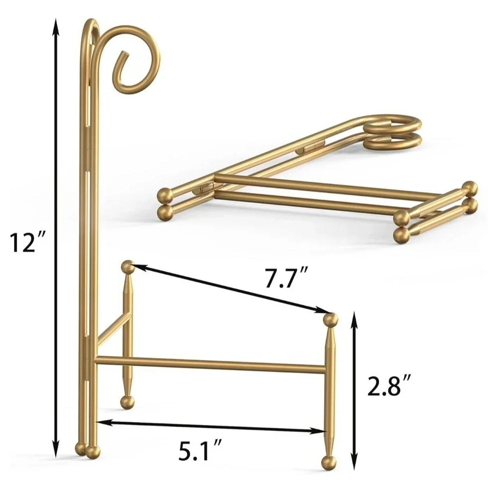Gold Adjustable Metal Plate Holder Stand, 12 Inch Decorative Easel Display for P